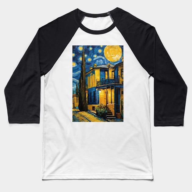 Vincent van Gogh starry night style house Baseball T-Shirt by Spaceboyishere